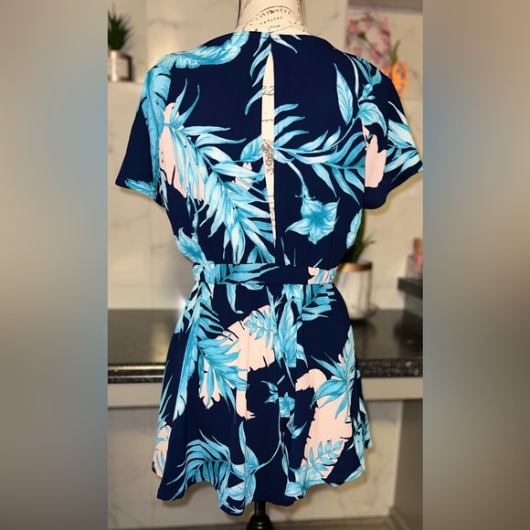 Floral, Navy blue, teal blue & pink romper. 100% polyester, summer/spring casual - Picture 2 of 3